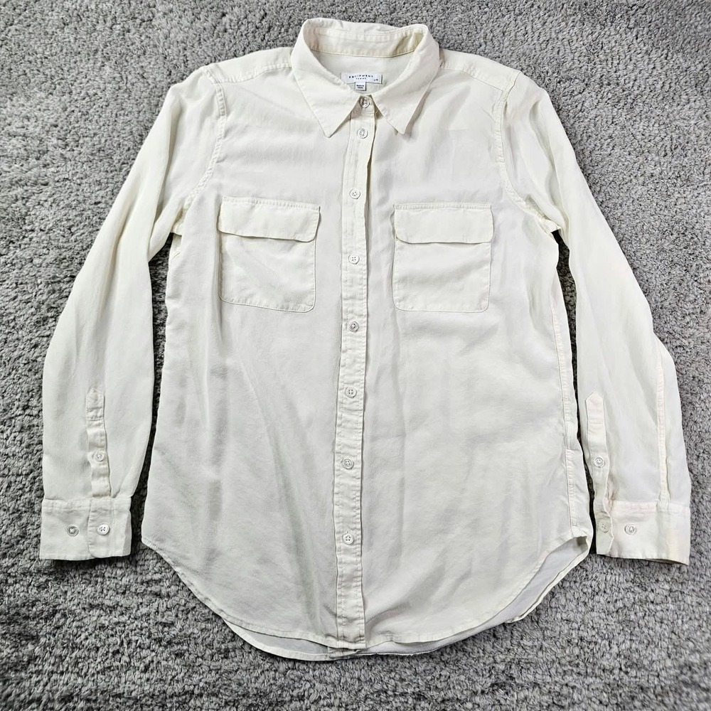 Equipment Femme Silk White Button Up Long Sleeve Shirt Size L